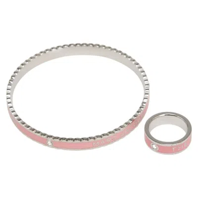 Pre-owned Marc Jacobs Silver Pink Metal Band Ring () In Silver, Pink