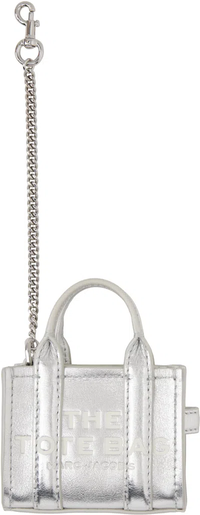 Marc Jacobs Silver 'the Metallic Leather Nano Tote Charm' Keychain In 040 Silver