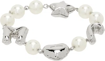 Marc Jacobs Silver 'the Mj Balloon Pearl' Bracelet In Neutral