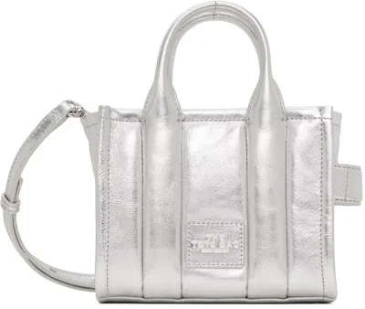 Marc Jacobs Silver 'the Shiny Crinkle Leather Mini Tote Bag' Tote In 040 Silver