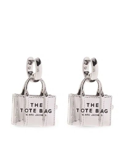 Marc Jacobs Silver The Tote Bag Earrings In Light Antique Silver