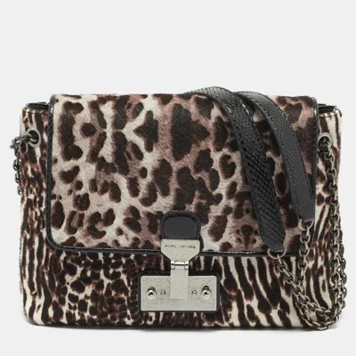Pre-owned Marc Jacobs Single Large Brown/black Animal Print Calf Hair And Snakeskin Trim Shoulder Bag