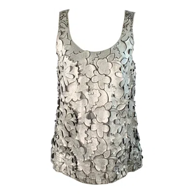 Pre-owned Marc Jacobs Size 0 Silver Grey Leather Floral Cut Out Sleeveless Dress Top In Gray