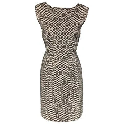 Pre-owned Marc Jacobs Size 12 Grey & Black Silk Beaded Shift Dress In Gray
