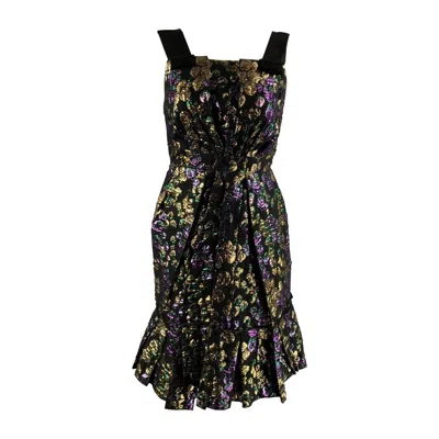 Pre-owned Marc Jacobs Size 2 Black, Gold & Purple Jacquard Cotton Blend Cocktail Dress