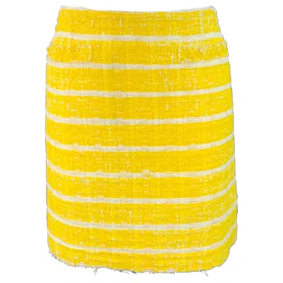 Pre-owned Marc Jacobs Size 2 Yellow White Boucle Stripe Two Pockets Mini Skirt