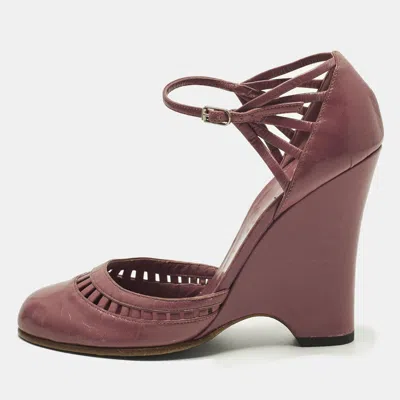 Pre-owned Marc Jacobs Size 37 Pink Leather Mary Jane Wedge Pumps