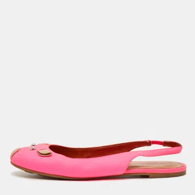 Pre-owned Marc Jacobs Size 37 Pink Mouse Leather Slingback Flats