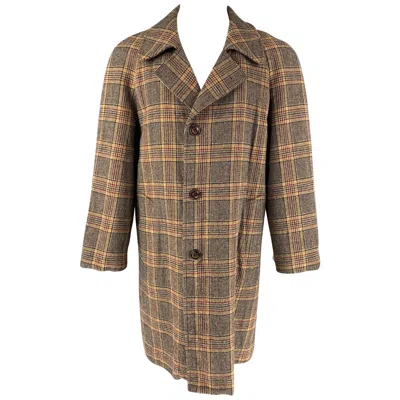 Pre-owned Marc Jacobs Size 38 Tan Plaid Wool Buttoned Coat In Brown