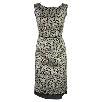 Pre-owned Marc Jacobs Size 4 Black Silver Nylon Blend Floral Sleeveless Dress