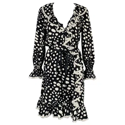 Pre-owned Marc Jacobs Size 4 Black White Polka Dot Wrap Dress