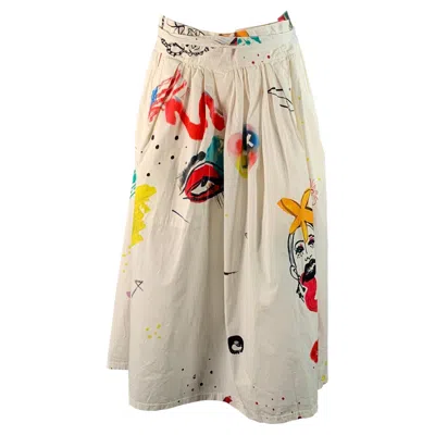 Pre-owned Marc Jacobs Size 4 White Multi-color Cotton Paint Splattered A-line Skirt