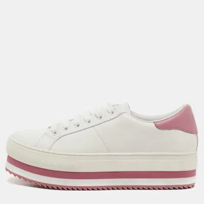 Pre-owned Marc Jacobs Size 41 White/pink Leather Lace Up Platform Sneakers