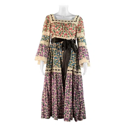 Pre-owned Marc Jacobs Size 6 Cream Multi-color Floral A-line Mid-calf Dress In White