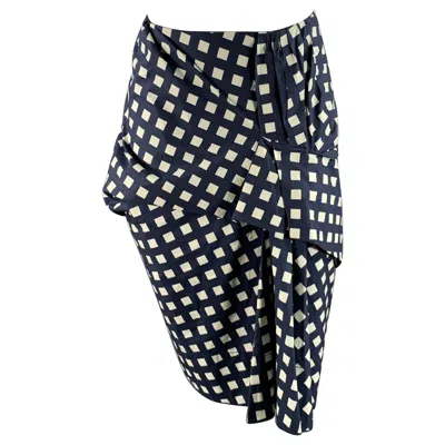 Pre-owned Marc Jacobs Size 6 Navy White Cotton Gingham Mid-calf Skirt