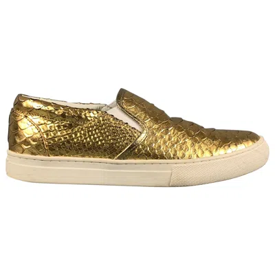 Pre-owned Marc Jacobs Size 7.5 Gold Textured Leather Slip On Sneakers