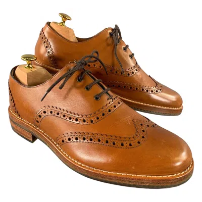 Pre-owned Marc Jacobs Size 8 Brown Window Pane Leather Wingtip Lace Up Shoes