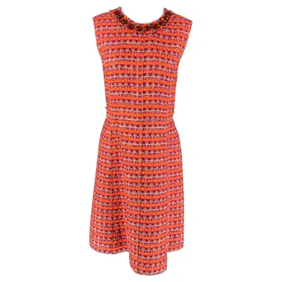 Pre-owned Marc Jacobs Size 8 Orange Purple Acrylic Blend Tweed Shift Dress