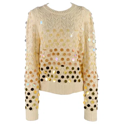 Pre-owned Marc Jacobs Size M Cream Gold Wool Cashmere Payettes Sweater In White