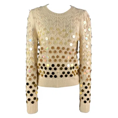Pre-owned Marc Jacobs Size M Cream Gold Wool Cashmere Payettes Sweater In White