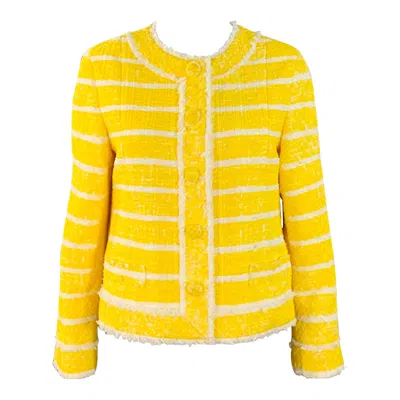 Pre-owned Marc Jacobs Size M Yellow White Boucle Stripe Snaps Jacket Blazer