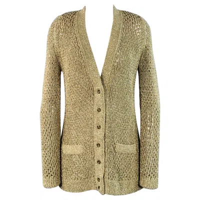 Pre-owned Marc Jacobs Size S Gold Nylon Metallic Knit Buttoned Cardigan In Brown