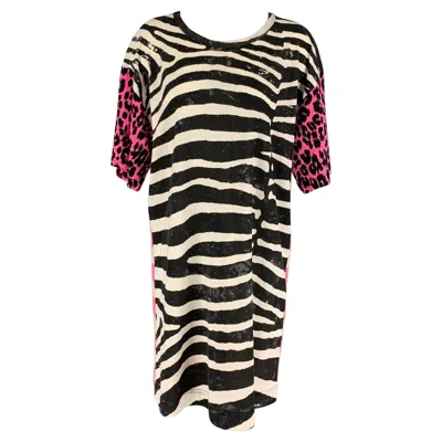 Pre-owned Marc Jacobs Size Xs White Black Pink Jersey Animal Print T-shirt Dress