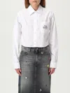 Marc Jacobs Womens The Cropped Text-embroidery Cotton Shirt White