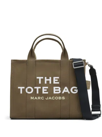 Marc Jacobs Slate Green Canvas Tote Bag With Logo Print In Grey