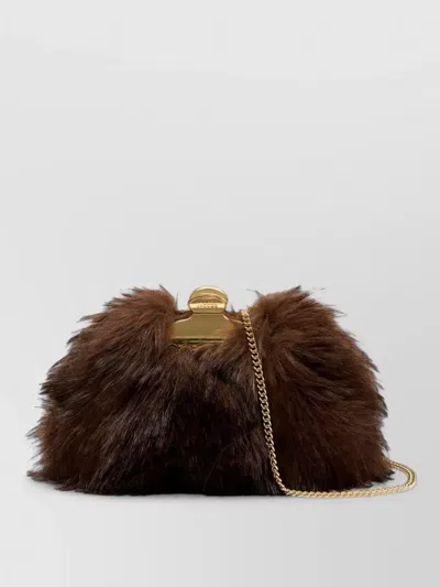 Marc Jacobs Small Clutch Bag Chain Strap Faux Fur In Brown