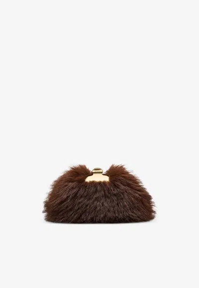 Marc Jacobs Small Glam Faux Fur Clutch In Brown