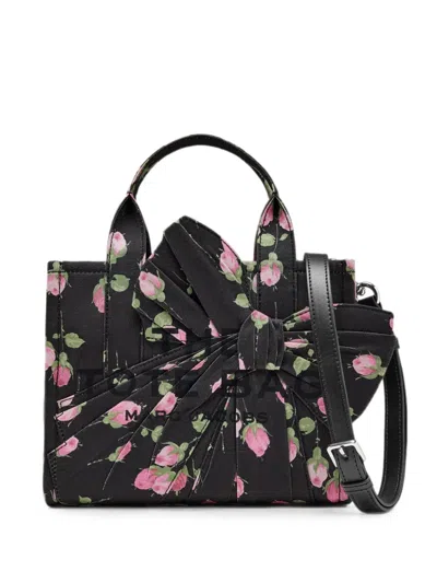 Marc Jacobs Small Tote Bag In Floral Canvas With Oversized Bow In Blue