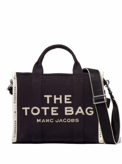 Marc Jacobs Small Tote' Black Tote With Contrasting Logo Embroidery In Cotton And Polyester