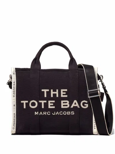 MARC JACOBS SMALL TOTE BLACK TOTE WITH CONTRASTING LOGO EMBROIDERY IN COTTON AND POLYESTER WOMAN MARC JACOBS