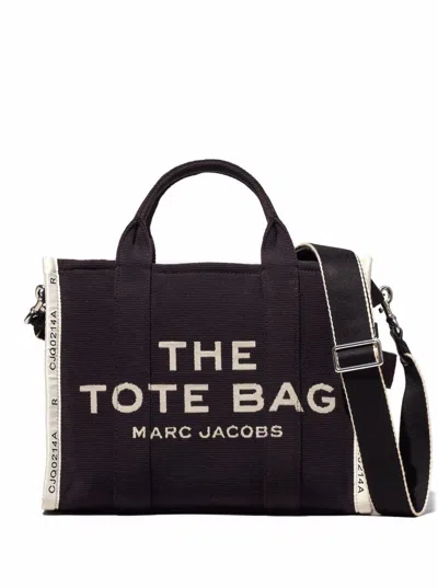 Marc Jacobs 'small Tote' Black Tote With Contrasting Logo Embroidery In Cotton And Polyester Woman