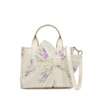 Marc Jacobs Small Tote In Antique Floral Canvas With Oversized Bow In Purple