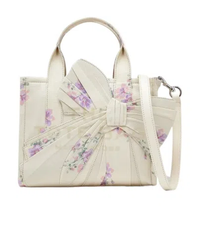 Marc Jacobs Small Tote In Antique Floral Canvas With Oversized Bow In Nude
