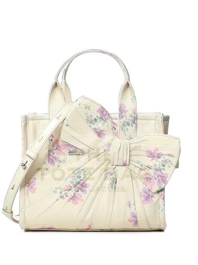 Marc Jacobs Small Tote In Antique Floral Canvas With Oversized Bow In Red