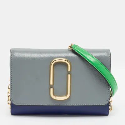 Pre-owned Marc Jacobs Snapshot Tricolor Patent Leather Wallet On Chain In Multi