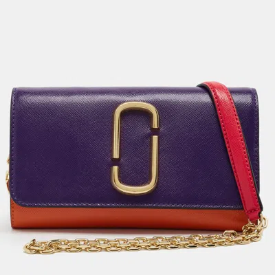 Pre-owned Marc Jacobs Snapshot Tricolor Patent Leather Wallet On Chain In Multicolor