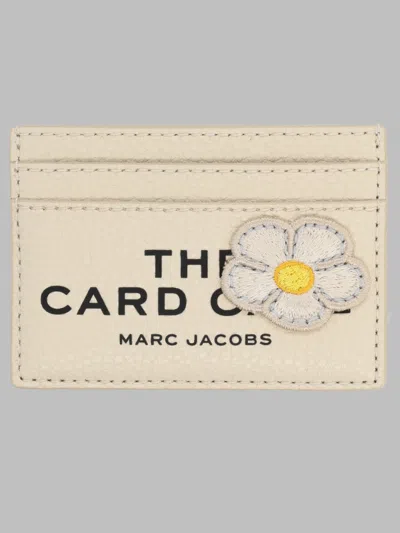 Marc Jacobs Split Cow Leather Card Case With Embroidery In Ivory