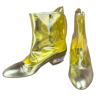 Pre-owned Marc Jacobs Spring 2019 Runway Gold Metallic Leather & Yellow Pvc Ankle Boots