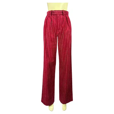 Pre-owned Marc Jacobs Spring 2020 Runway Red And Crystal Pinstripe Corduroy Wide Leg Pants