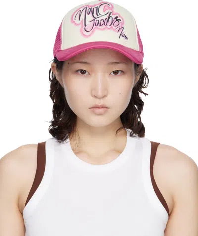 Marc Jacobs Ssense Exclusive White & Pink 'the Miami' City Trucker Cap
