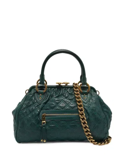 Pre-owned Marc Jacobs Stam Quilted Leather Satchel Tote Bag In Green