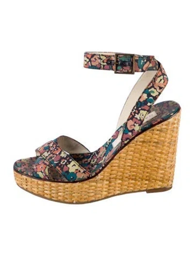 Pre-owned Marc Jacobs Straw Floral Print Espadrilles In Blue