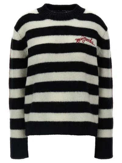 Marc Jacobs Striped Alpaca Wool Blend Sweater In Black