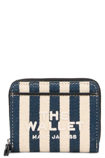 Marc Jacobs Striped Cotton Compact Wallet In Navy