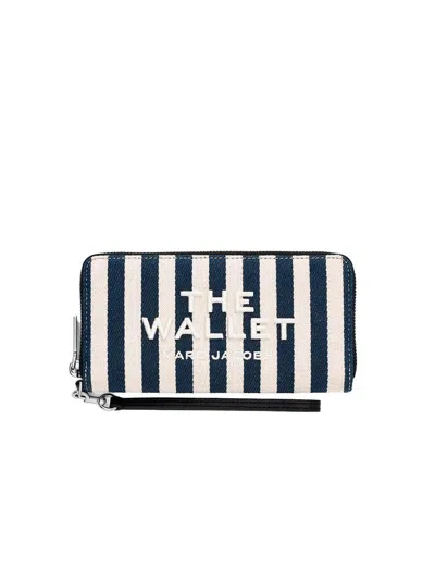 Marc Jacobs Striped Cotton Wallet In Navy