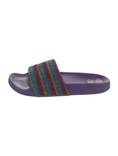 Pre-owned Marc Jacobs Striped Glitter Accents Slides In Metallic/purple